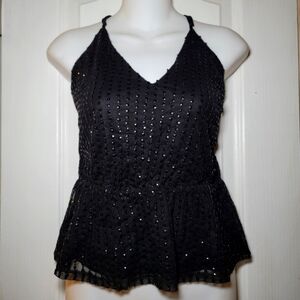 Express Black Sequin Halter Top Size XS